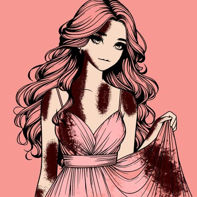 realistic girl in flowy silky prom dress