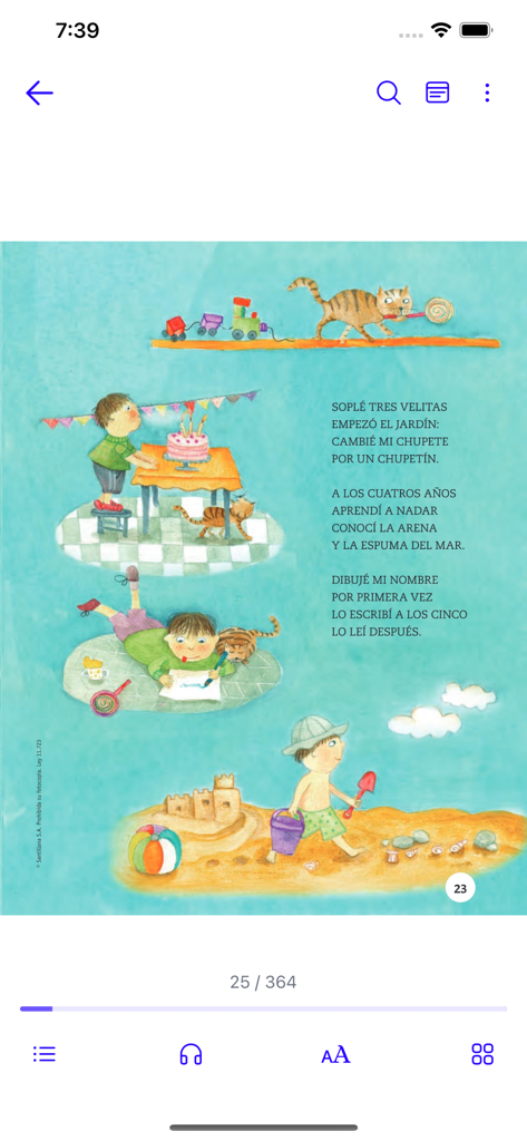 Tienda Santillana - A children book page in Spanish with colorful illustrations in the Tienda Santillana digital reader