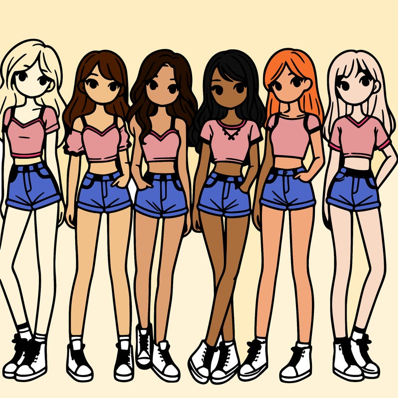 a group of girls wearing crop tops and shorts