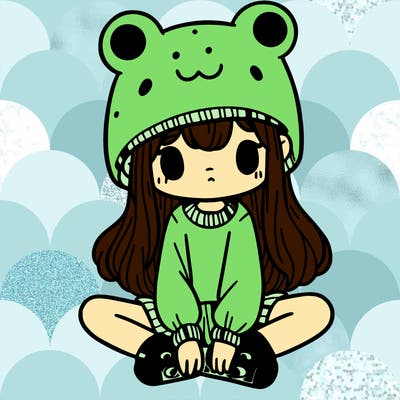 a girl wearing a frog hat and some frog socks