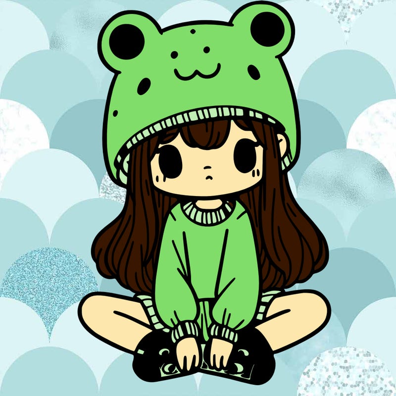 a girl wearing a frog hat and some frog socks