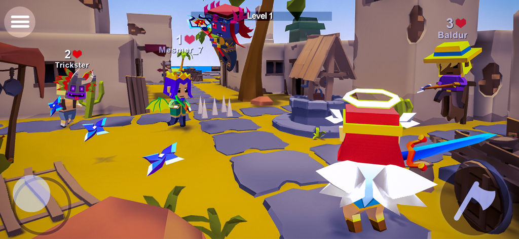AXES.io – Battle Royale Game - Gameplay screenshot of AXES.io showing blocky characters engaging in a fast-paced battle within a desert environment.