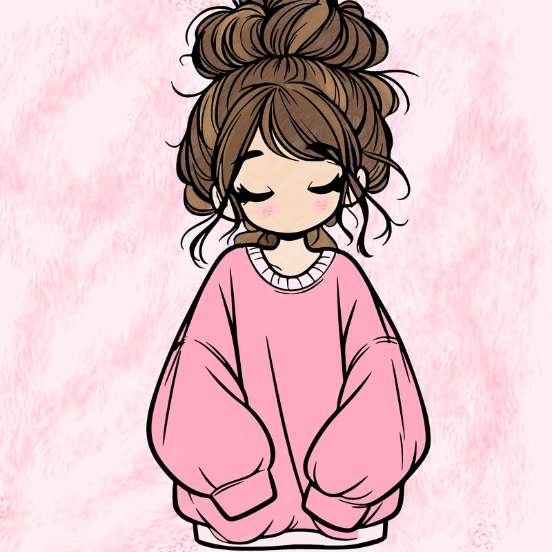 girl with baggy sweatshirt and messy bun