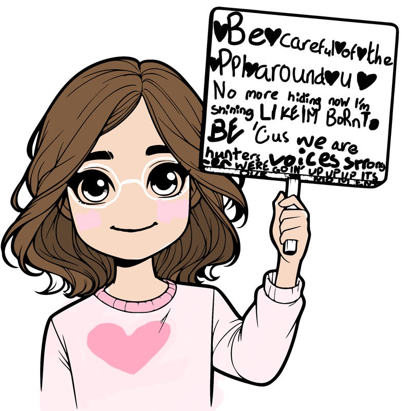 realistic girl holding up a sign