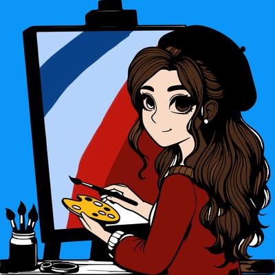 realistic girl artist painting a blank canvas