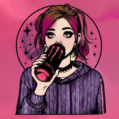 realistic girl drinking monster energy drink