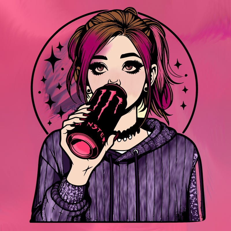 realistic girl drinking monster energy drink