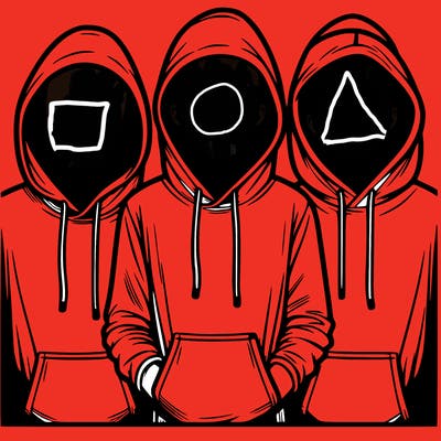 3 faceless people in  hoodies