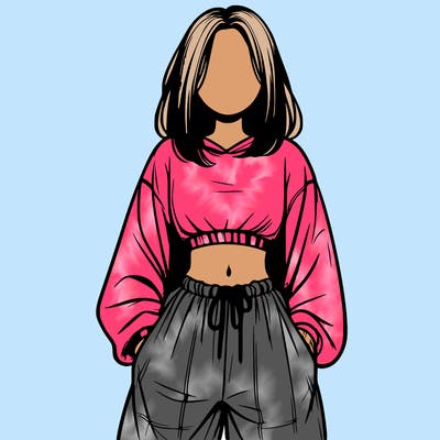 realistic girl faceless with baggy pants and a crop top