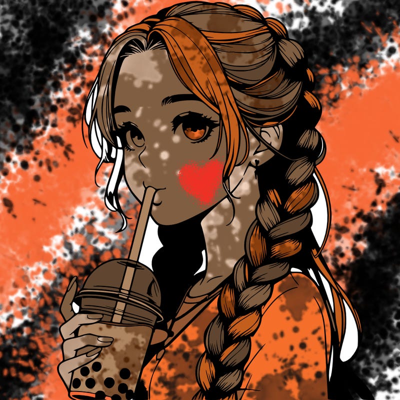 realistic girl with braided hair drinking boba