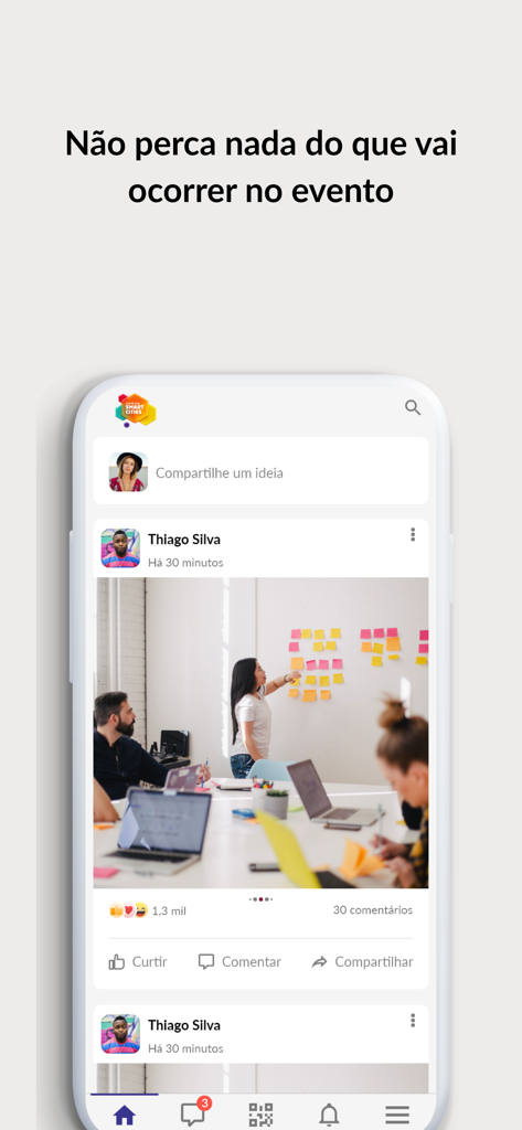Interfaccia dell'app Connected Smart Cities che mostra un post sui social media all'interno della rete professionale dell'evento