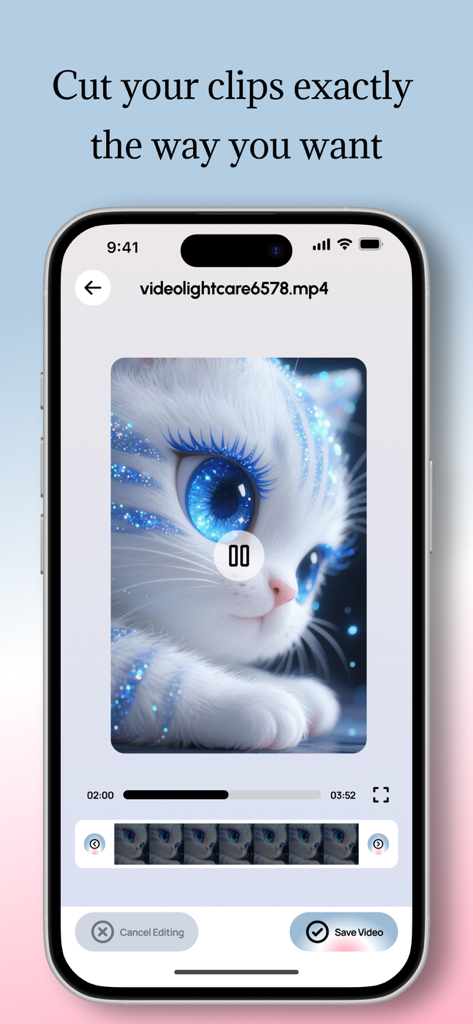 ClipGrab - Oberfläche der ClipGrab-App, die das Video-Trim-Tool mit einem Katzenclip zeigt