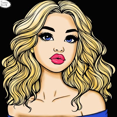 realistic girl with wavy hair and lips