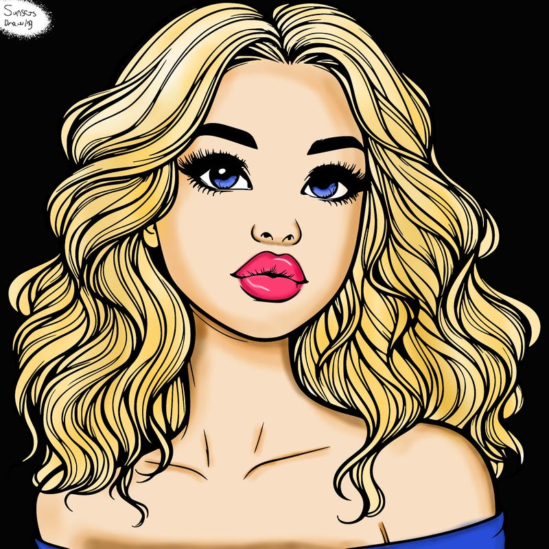 realistic girl with wavy hair and lips