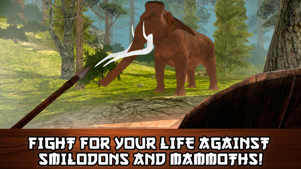 Primal Island Survival Simulator 3D - First person view of hunting a mammoth with a spear in Primal Island Survival Simulator 3D