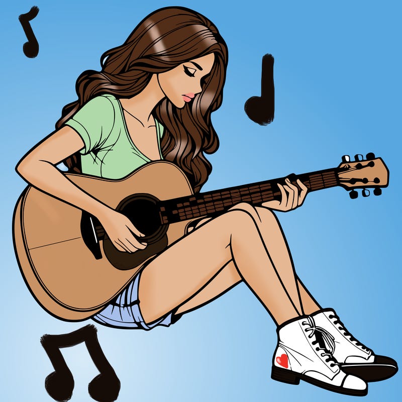 realistic woman play guitar