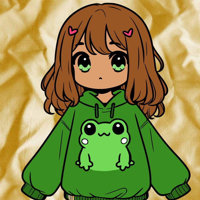 girl wearing frogging sweatshirt