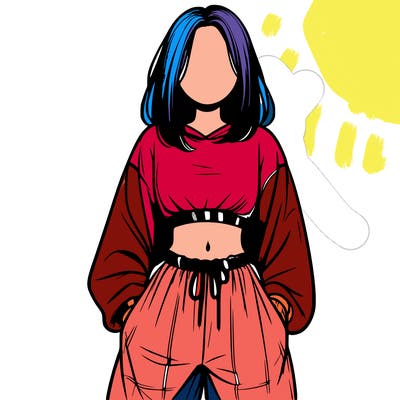 realistic girl faceless with baggy pants and a crop top