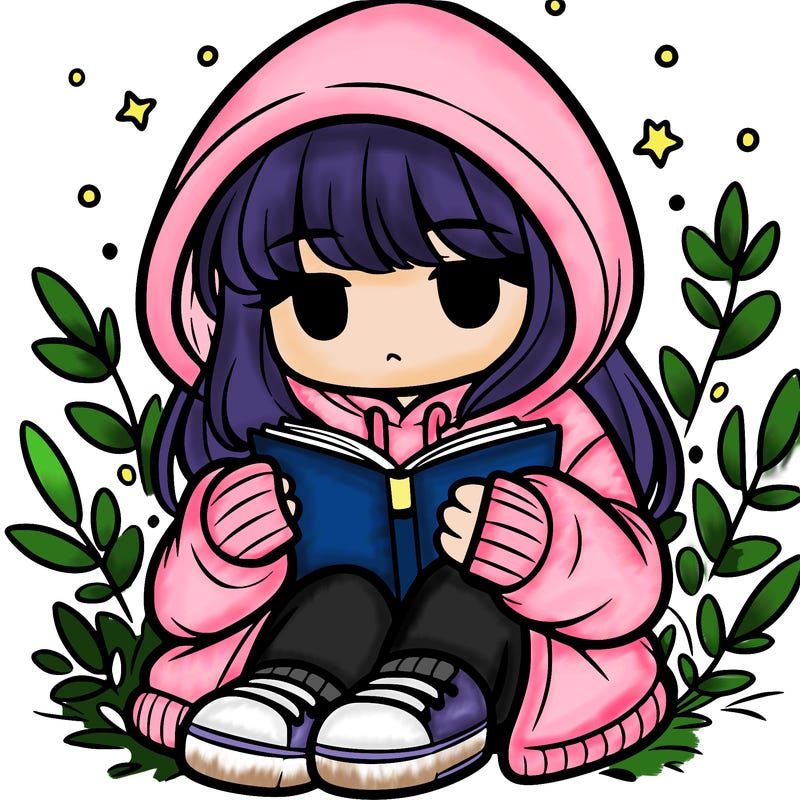 girl in oversized hoodie reading a book