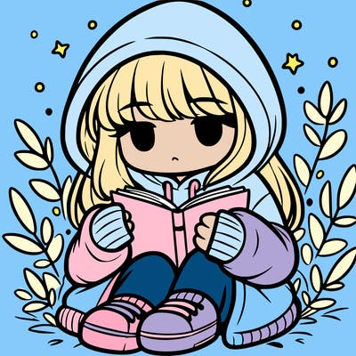 girl in oversized hoodie reading a book