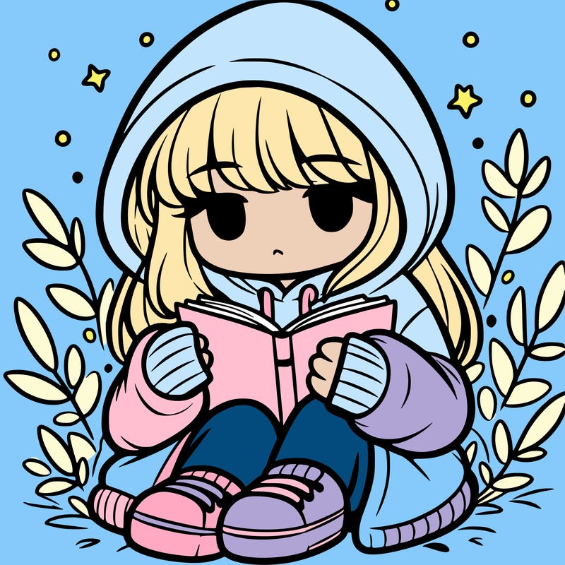 girl in oversized hoodie reading a book