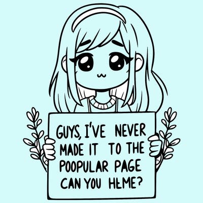 a girl holding up a sign that says, guys, i’ve never made it to the popular page, can you help me?