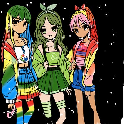 teen manga girls group of 4