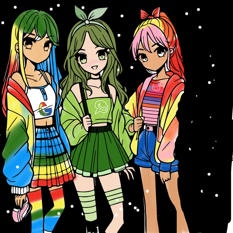 teen manga girls group of 4
