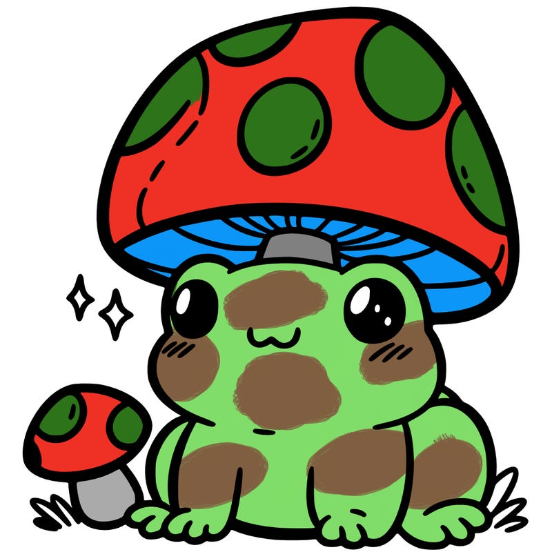 a cute frog with a mushroom hat