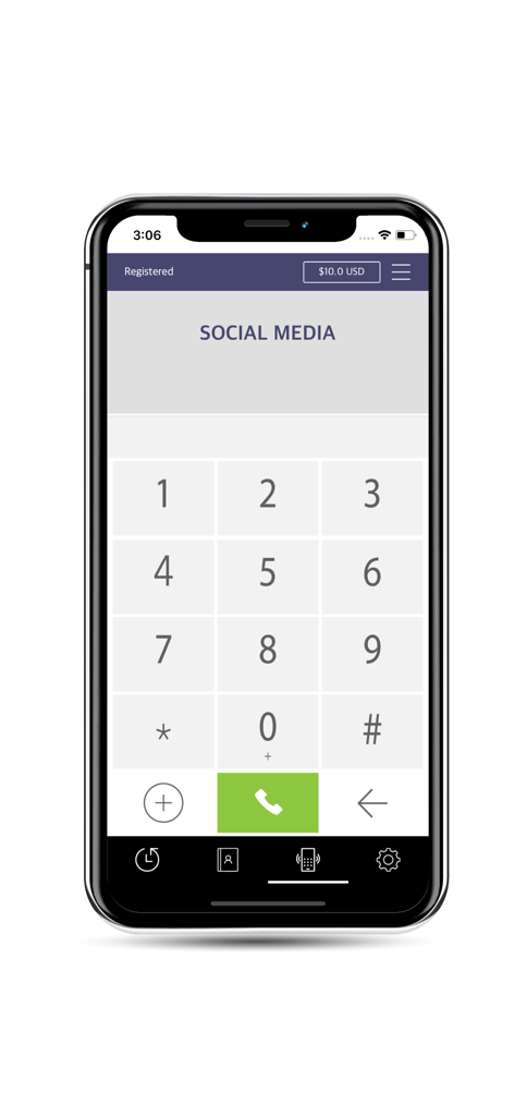 SilverDialer - SilverDialer app interface showing the numeric keypad and credit balance for international calls