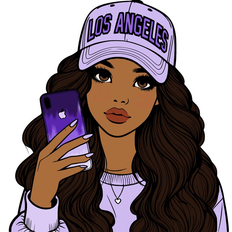 realistic beautiful girl wearing los ángeles cap holding an iphone
