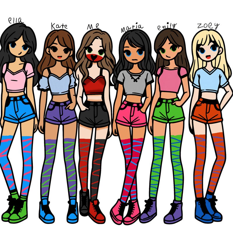 a group of girls wearing crop tops and shorts
