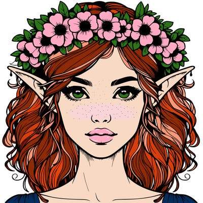 realistic female elf with flower crown