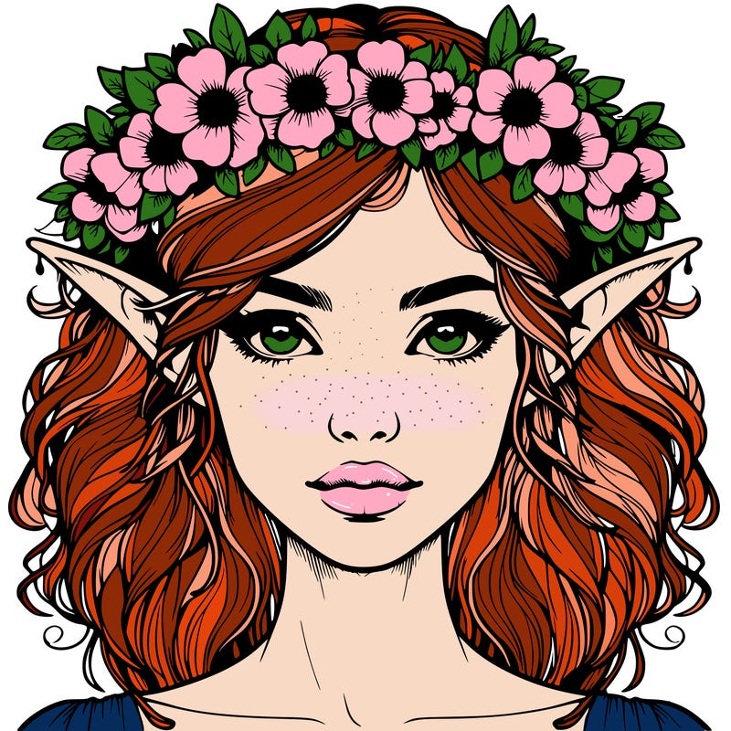 realistic female elf with flower crown
