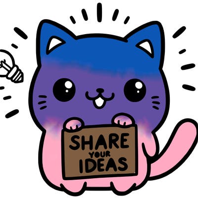 a cute cat saying share your ideas