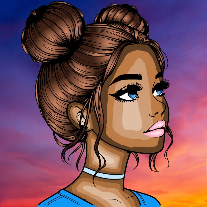 realistic girl with buns on the top of her head
