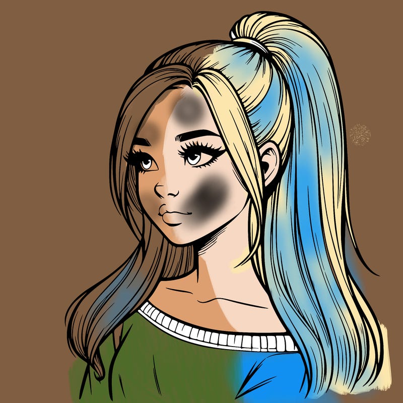 realistic girl with a high ponytail