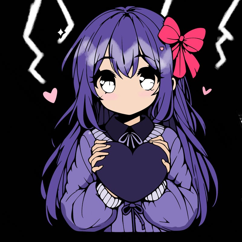 anime girl holding a heart balloon