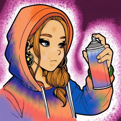 a realistic girl, spray painting