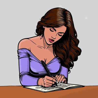 realistic female writing poetry