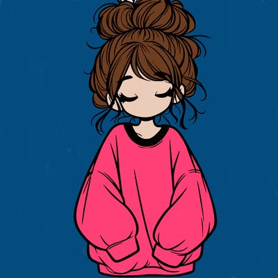girl with baggy sweatshirt and messy bun