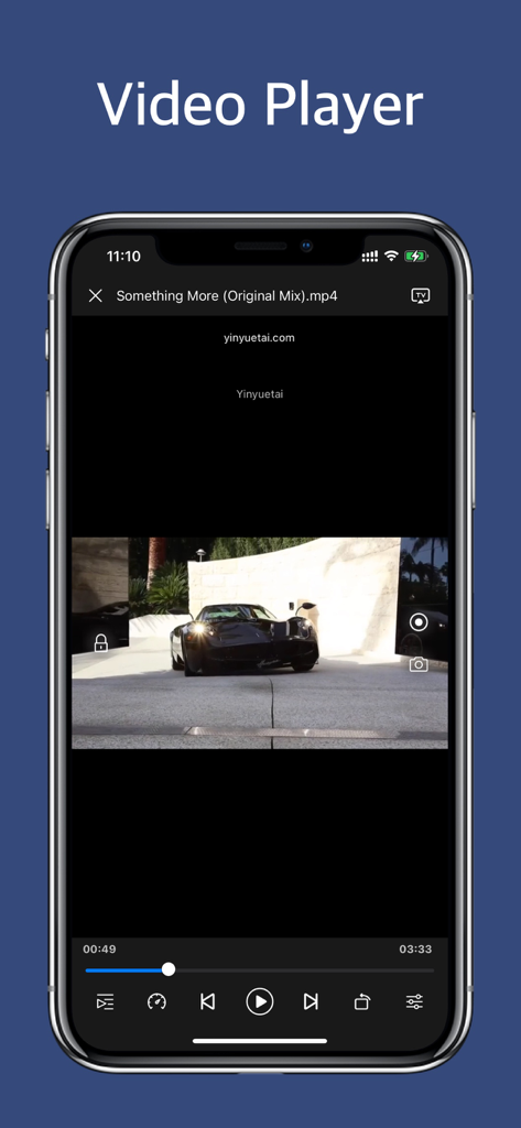 File Master app video player interface on an iPhone showing playback of an mp4 file