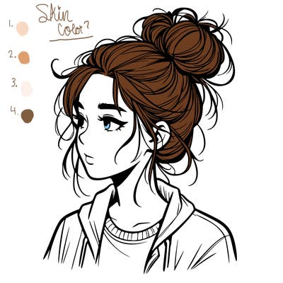 realistic teenage girl with a messy bun
