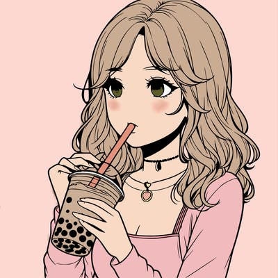 realistic girl drinking boba tea