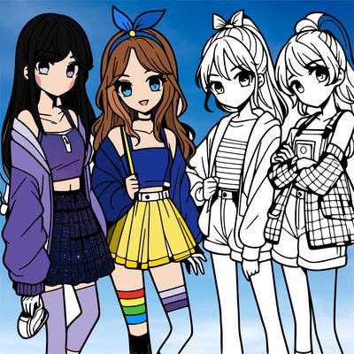 teen manga girls group of 4