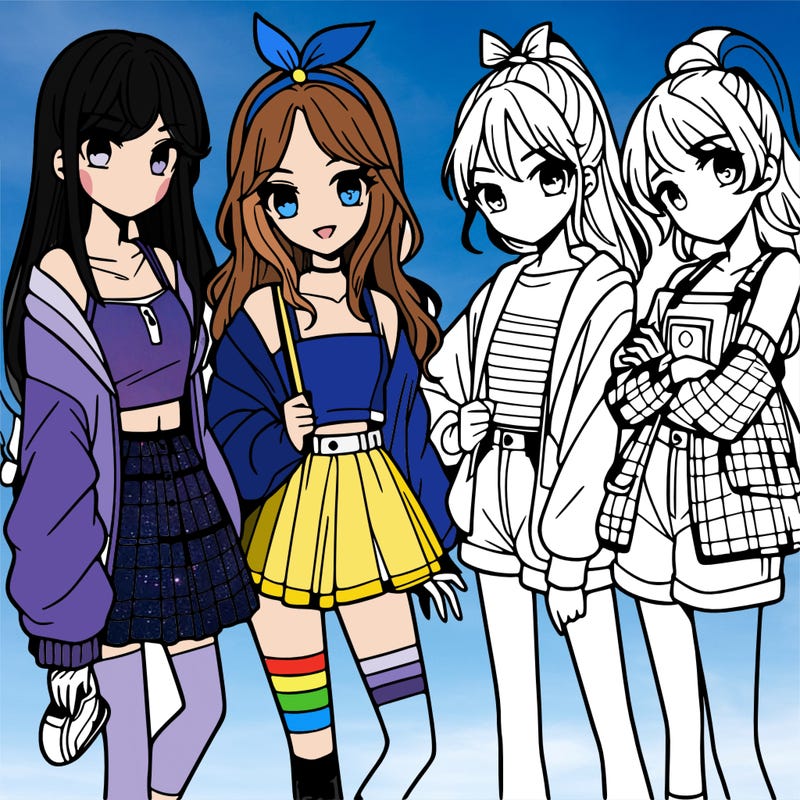 teen manga girls group of 4