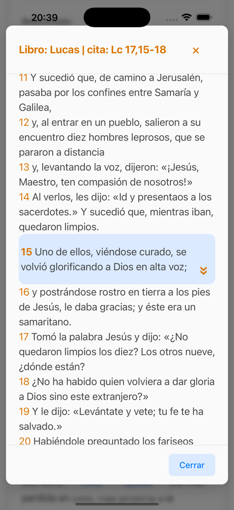 León Dufour: Biblia Jerusalén - Scripture citation from the Gospel of Luke in the Leon Dufour biblical app
