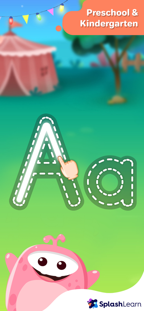 Splash Jr: PreK & Kindergarten - Splash Jr app showing a preschool and kindergarten letter tracing activity for the letter A