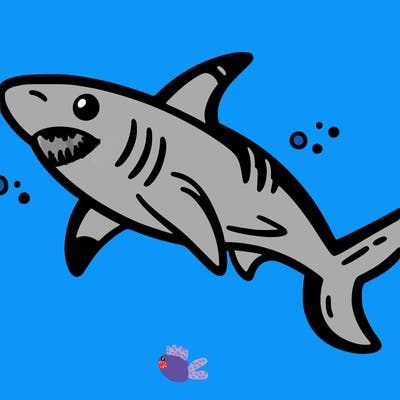 cartoon illustration, coloring book page, sea shark, nature, black and white, clean