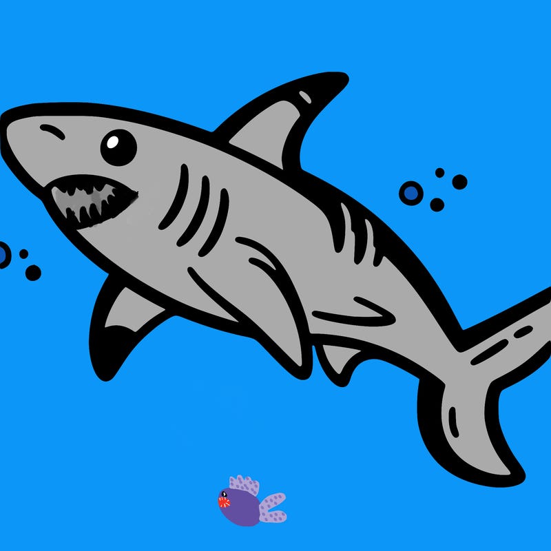 cartoon illustration, coloring book page, sea shark, nature, black and white, clean